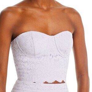 Aqua strapless bustier top shirt blouse lavender purple lace sexy lilac new M